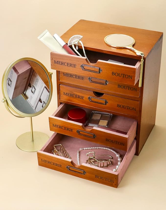 QWORK Vintage Wooden Home Office Desk Organizer - Image 2
