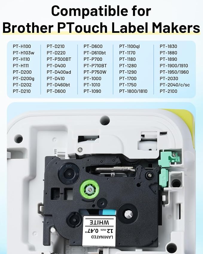 Suminey 6 Pack Replacement for Brother Label Maker Machine TZe 12mm 0.47 Ribbon - Image 3
