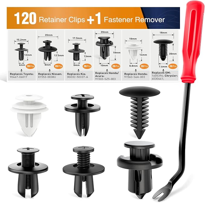 GOOACC 120PCS Car Bumper Push Retainer Clips & Nylon Fasteners Rivet Kit 6mm by GOOACC