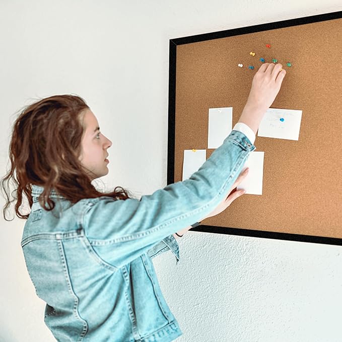 16” x 24” Cork Boards for Walls with Black Wooden Frame 1pack, Double Sided Office Board for Wall Organizer, Bulletins Board Decorative Hanging Pin Board for School, Home & Office, Notice Board-DeskLoop Office