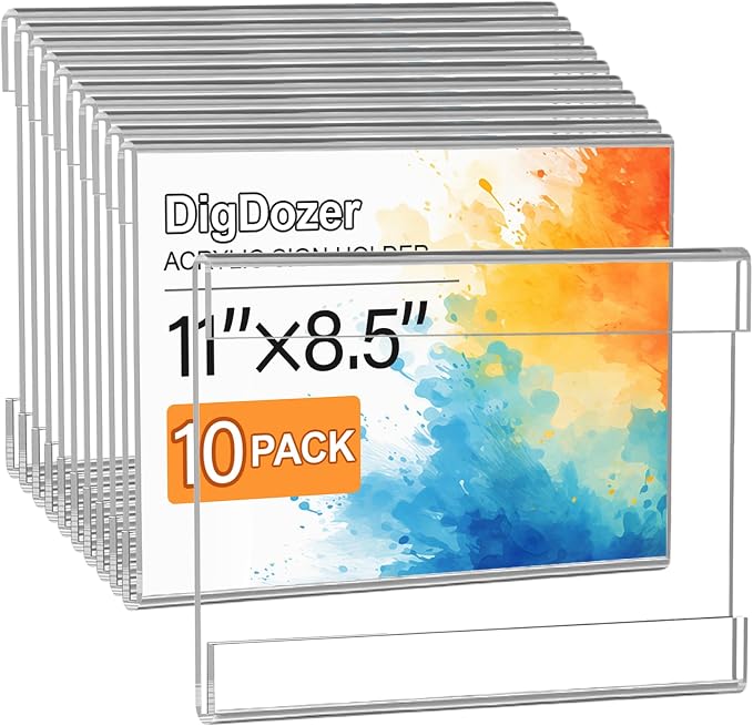 10 Pcs Acrylic Sign Holder 11 x 8.5, Horizontal Wall Mount Sign Holders by Unknown