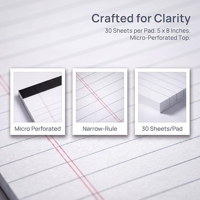 6 Pack Small Legal Pads 5x8 College Ruled White Note Pads 5x8 Writing Pads - Image 3
