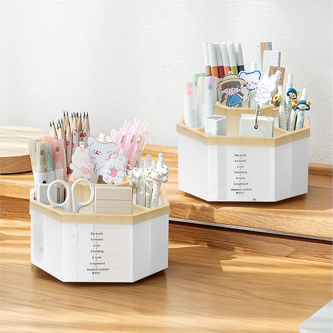Desk Organizer, 360-Degree Rotating Multi-Functional Pen Holder, 5 Compartments Desktop Stationary Organizer, Home Office Art Supply Storage Box Caddy-DeskLoop Office