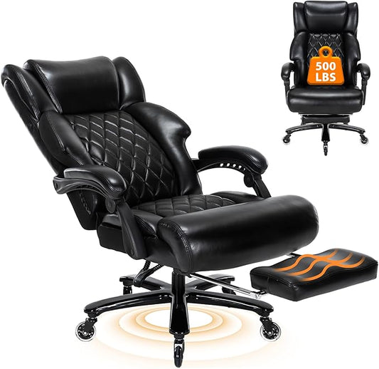 500 LBS Big and Tall Office Chair with Foot Rest High Back Recline Ergonomic Chair for Heavy People, Executive Office Chair Comfortable for Home Office, Large Computer Desk Chair Black-DeskLoop Office