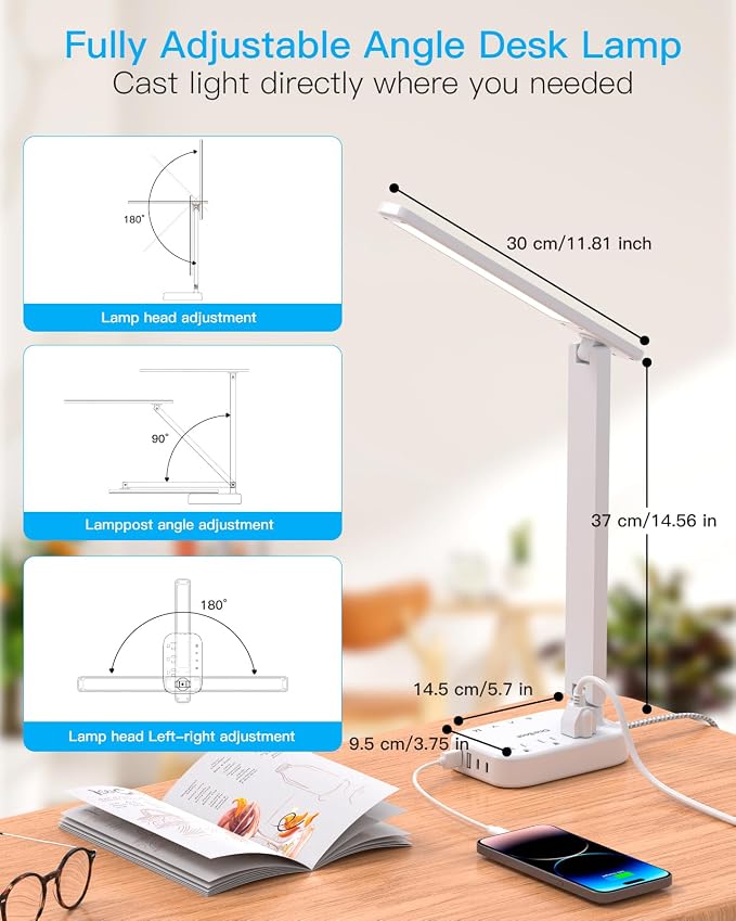 One Beat Small LED Desk Lamp Power Strip 10ft Extension Cord, 3 Outlets 4 USB - Image 6