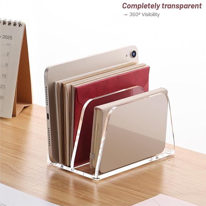SANRUI Acrylic Mail Organizer for Desk Vertical Letter Holder Clear Bookshelf - Image 7