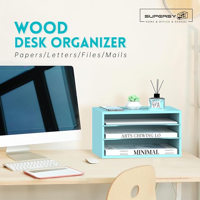 SUPEASY Wood Desk Organizer, 3 Tier Paper File Organizer - Image 2