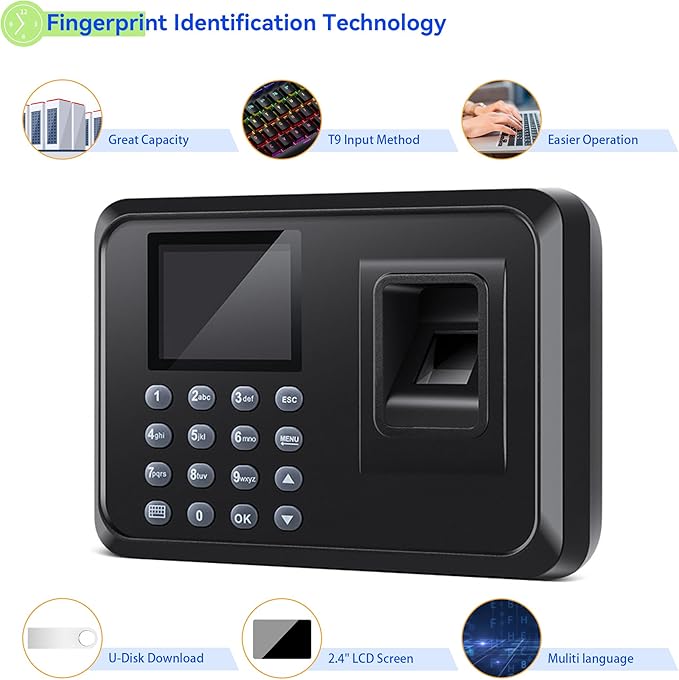 Fingerprint Time Clocks for Employees - Time Clock for Small Business Automatic Calculate Working Hours and Deduct Lunch Time, Punch and Power-off Protection with 8G USB Drive (0 Monthly Fee)-DeskLoop Office
