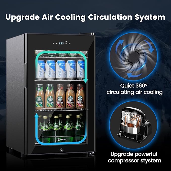 17 Inch Black Beverage Refrigerator Cooler, 96 Cans Mini Fridge with Glass Door&Lock, Beer Fridge for Soda Water or Wine, Drink Refrigerator for Home Office Bar Bedroom-DeskLoop Office