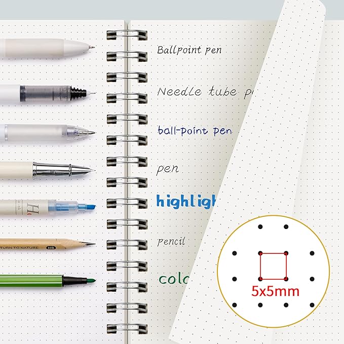 EMSHOI B5 Spiral Dotted Notebook, 7.48"x10.15" Dot Grid Journal, 150 Sheets/300 - Image 2