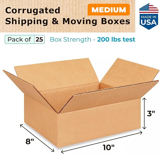 Medium Moving & Shipping Boxes 10"L x 8"W x 3"H - Image 2