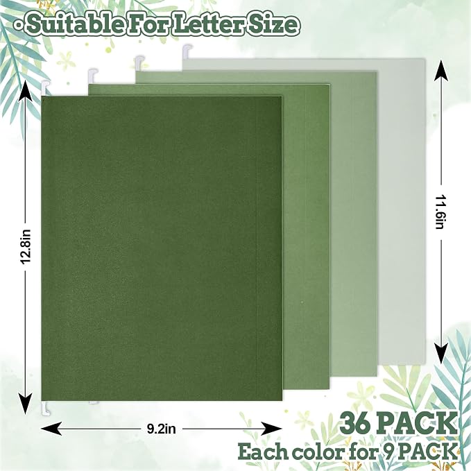 Whaline 36 Pack Sage Green Hanging File Folders Letter Size 4 Colors Green File - Image 2