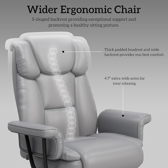 GYI Criss Cross Chair with Wheels, 160°Big and Tall Reclining Office Desk Chair with High Back, Wide Seat, Arms, Footrest, Grey-DeskLoop Office