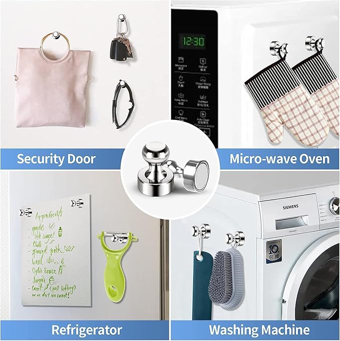 12Pack Fridge Magnets for Whiteboard Strong Refrigerator Magnets for Adult Small Push Pin Magnets for White Board Refrigerator Map Classroom Office Teacher Silver-DeskLoop Office