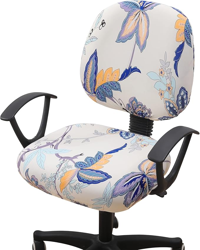 Smiry Stretch Printed Office Computer Chair Covers, Universal Washable Removable Desk Rotating Chair Slipcovers Protector, Seat + Backrest Cover - Beige-DeskLoop Office