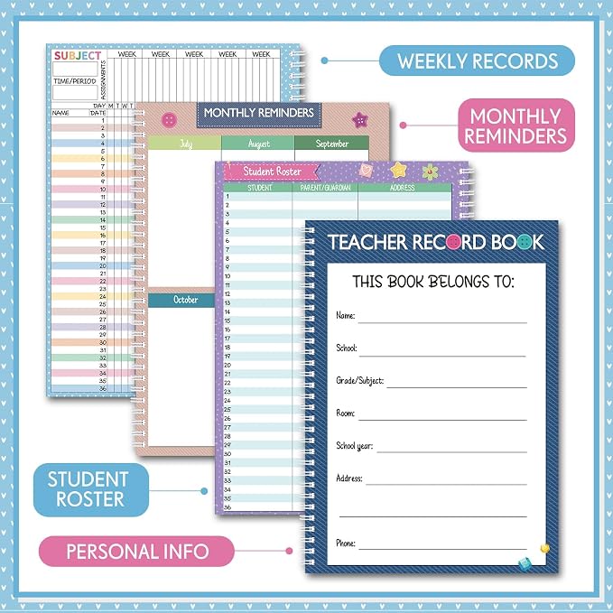 Fuyoooo Cool Teacher Record Book Teacher Grade Books 2026-2027 Spiral Bound - Image 4