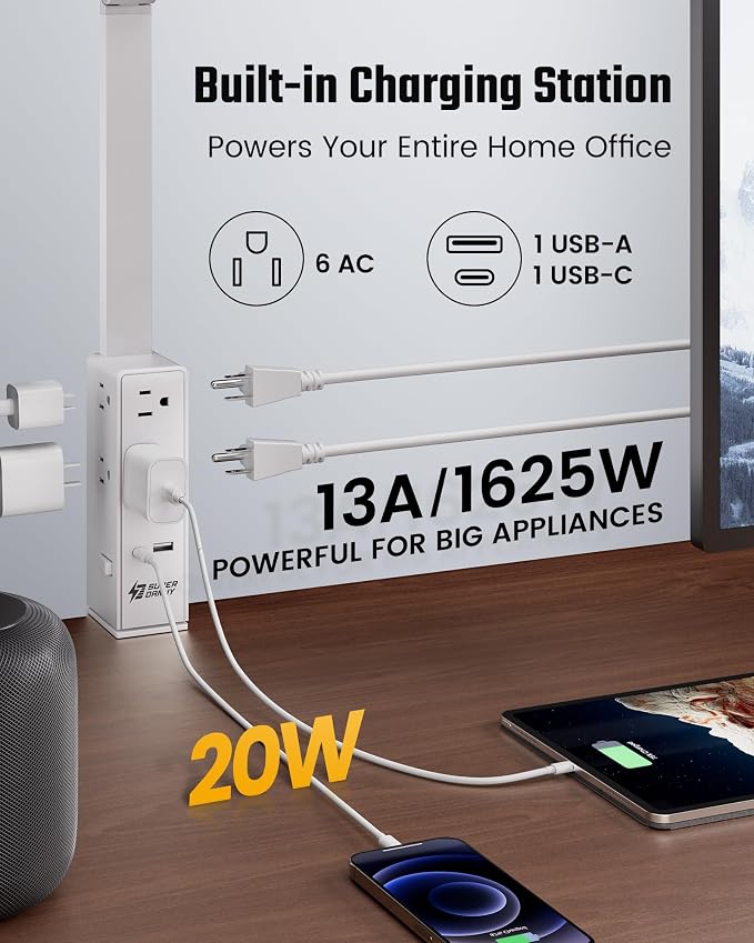 SUPERDANNY LED Desk Lamp with Power Strip - Image 2