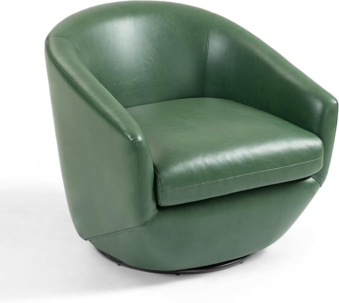 UIXE 360° Swivel Barrel Accent Chair, PU Leather Upholstered Club Armchair for Living Room, Modern Round Arm Chair Single Sofa Bedroom Reading Seating (Green)-DeskLoop Office
