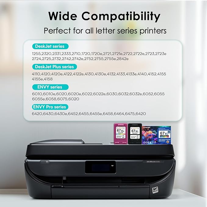 EcoVictor Remanufactured 67XL Ink Cartridge Replacement for HP Ink 67 XL HP67XL Black and Color Combo 2 Pack for DeskJet 4155e 2755e 2700 2700e 4100 4100e 2320 Envy 6000 6055 6400 6055e 6455e Printer-DeskLoop Office