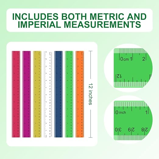 7 Pack 12 Inch Rulers, 30 cm Transparent Rulers, - Image 2