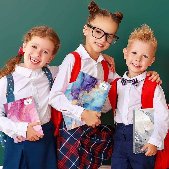 Jumbo Stretchable Book Covers 8PCS Reusable Fabric Book Cover with Label 9x11in Marble Print Protective Sleeve for Hardcover Books Textbook Cover for School Fits Most Book Sizes Up to 10x12.5in-DeskLoop Office