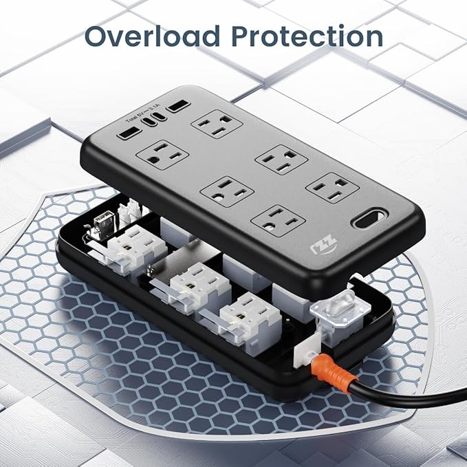 Power Strip Weatherproof, 10-in-1 Surge Protector with 6 Wide Outlets 2USB A and 2USB C,1875W/15A,10FT Flat Plug Multi-Plug Outdoor Extension Cord for Indoor Outdoor, UL FCC Listed-DeskLoop Office