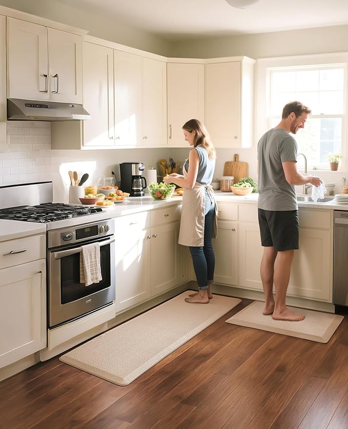 Ophanie Kitchen Mats for Floor, 3/4 Inch Thick Kitchen Rugs, Anti Fatigue Standing Cushioned Mat, Waterproof,Comfort Ergonomic Mat for Office, Home, Sink, 24'' x 70'' Beige Non-Slip Bottom-DeskLoop Office