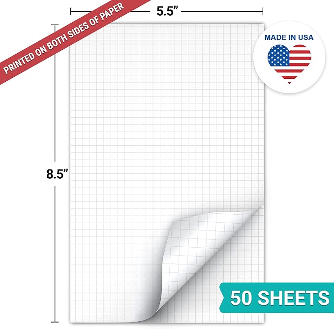 321Done Double Sided Graph Paper Notepad, 0.20 Grid, Made in The USA, Quad - Image 2