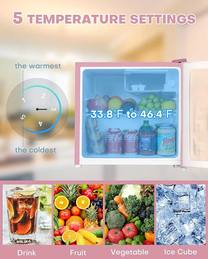 Upstreman 1.7 Cu.ft Mini Fridge with Freezer, Dorm Essentials, Adjustable Thermostat, Energy Saving, Low Noise, Single Door Compact Refrigerator for Dorm, Office, Bedroom, Pink-FR17-DeskLoop Office