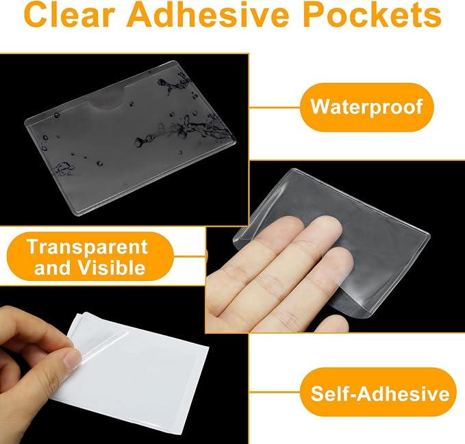 30 PCS Clear Adhesive Pockets, 3.3" x 2.4" Plastic Index Card Holder Labels - Image 4
