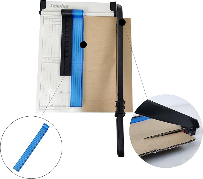 TEXALAN(R) Paper Cutter Letter Size Paper Trimmer 12” Cut Length 12 Sheet Capacity Guillotine Paper Photo Cutter with Magnet Clamp, Paper Guide, Size Guideline-DeskLoop Office