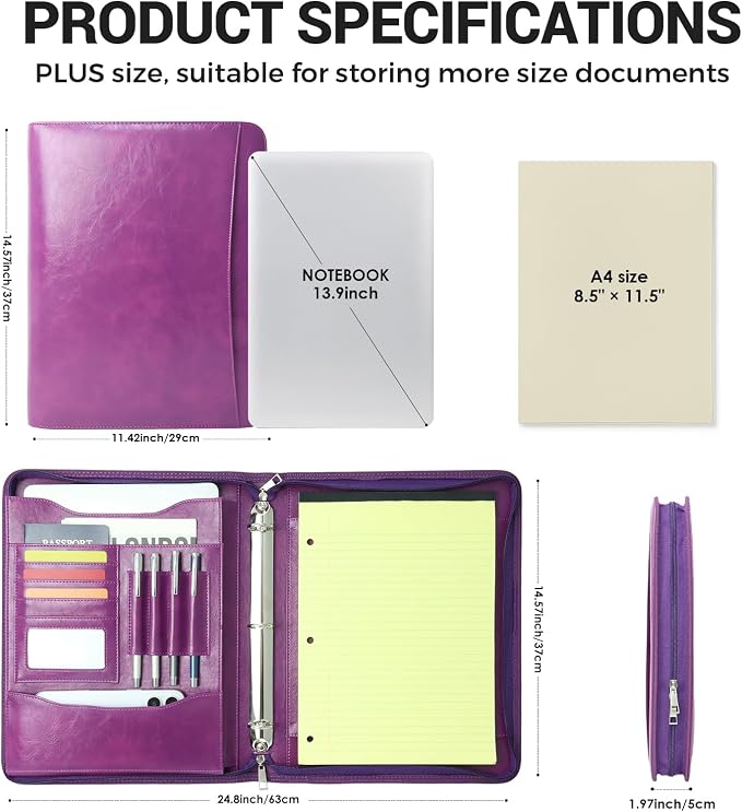 Faux Leather Zippered Padfolio - Image 2