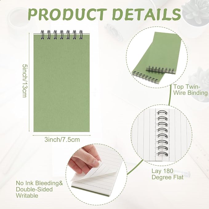 Tenceur 2 Pcs Eucalyptus Green Pocket Notebook Small 3x5 Inch Top Spiral - Image 5