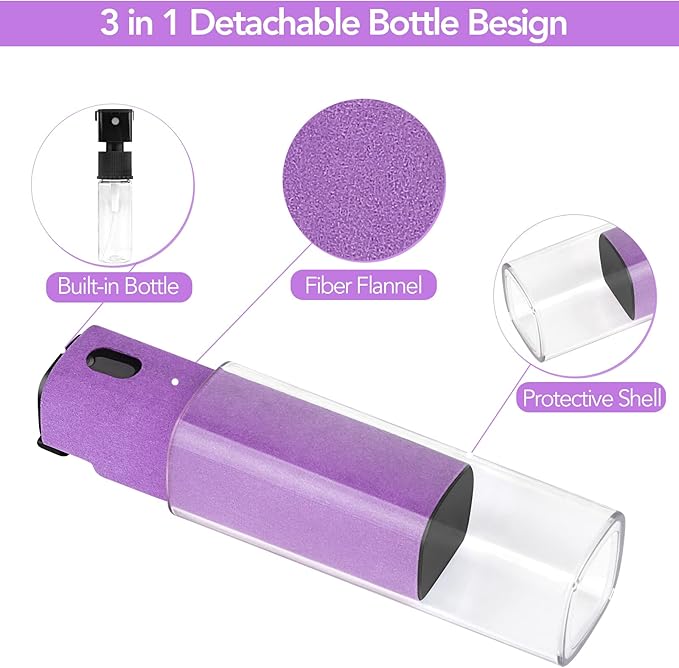 2 Pcs Fingerprint Proof Screen Cleaner,3 in 1Touchscreen Mist Cleaner Spray Wipe Cleaner Fingerprint-Proof Soft Fiber Flannel,Safe for All Phones Glasses Tablet Laptop TV Watch Screens(Purple)-DeskLoop Office
