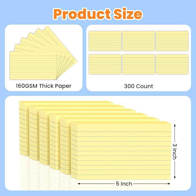 300PCS Index Cards 3 x 5 Inch, Lined Flashcards Notecards, Flash Cards - Image 2