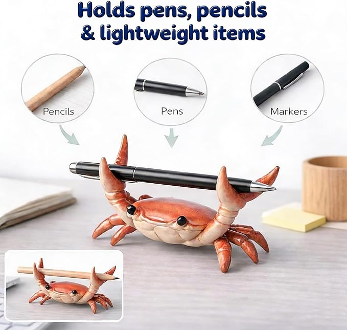 Desk Crab Pen Holder, Cute Weightlifting Crab Pencil Holder - Image 6