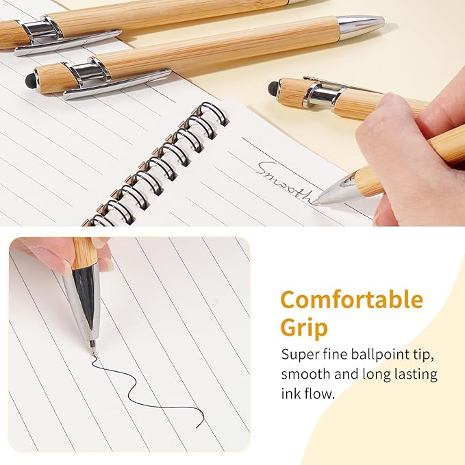 Bamboo Personalized Ballpoint Pens with Stylus - Customizable by Name, Ideal Gifts for Nurses, Women, Men & Teachers - Black Ink, 150 Pcs