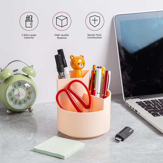 Desk Pencil Pen Holder, 3 Slots 360-Degree Spinning Organizers, Desktop Storage - Image 2