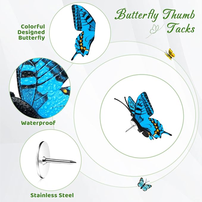 50Packs Butterfly Decorative Push Pins Blue Thumbtacks Cute Thumb Tacks Pushpins - Image 4
