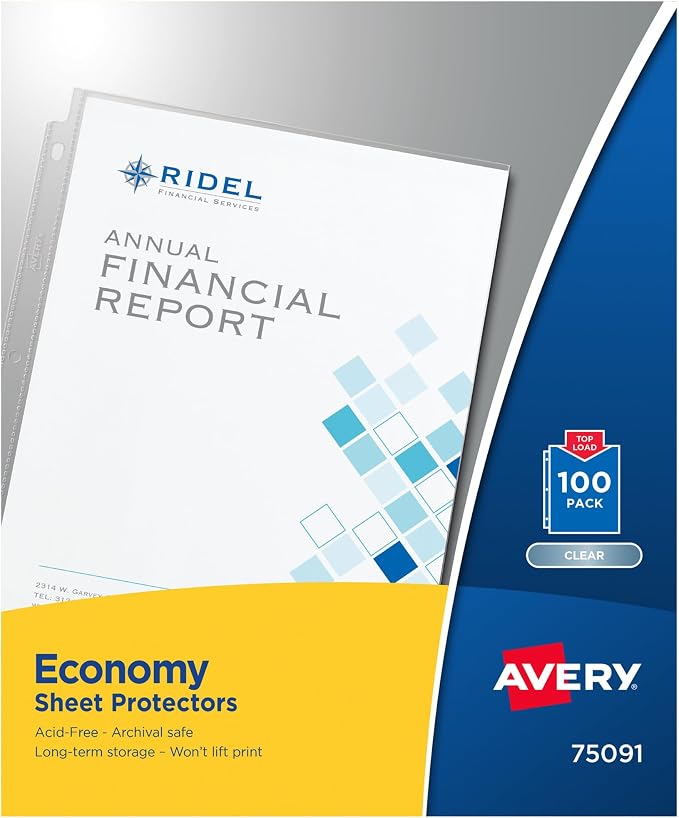 Avery Economy Weight Sheet Protectors, Acid Free, 8.5" x 11", 100 per Pack by Avery