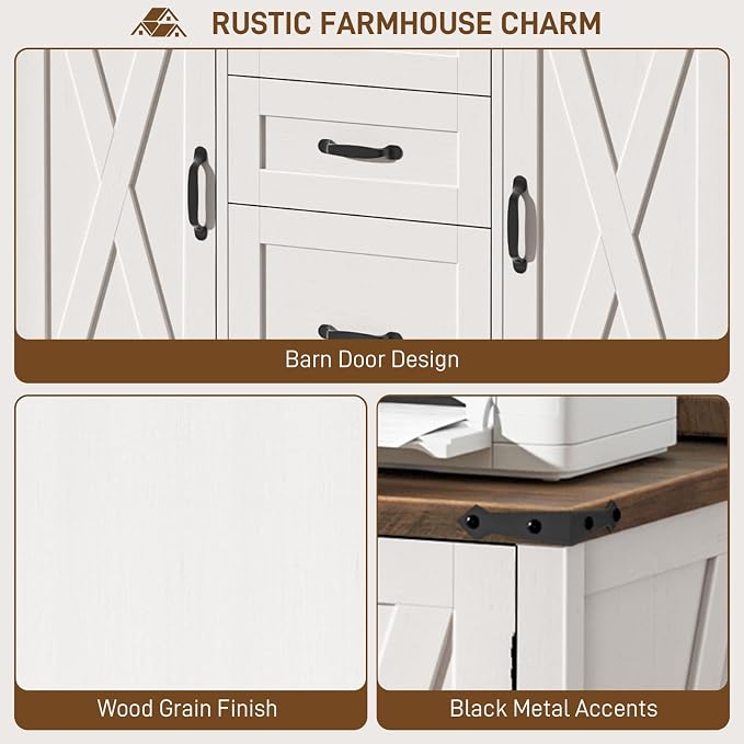 Vabches File Cabinet with 3 Drawers, Farmhouse Lateral File Cabinet Fits Files - Image 7