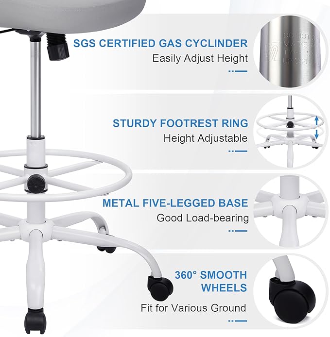 HYLONE Tall Drafting Chair Standing Desk Chair with Flip-Up Armrests, Adjustable Height Ergonomic Office Chair with Footrest Ring - High Stool Chair for Standing Desk (Light Grey)-DeskLoop Office