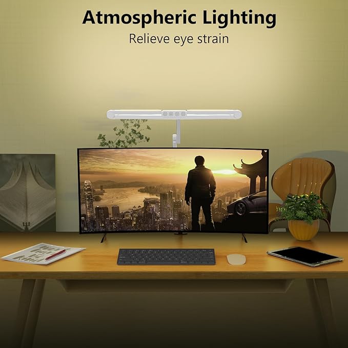 Micomlan Architect Desk Lamp with Clamp, Led Desk Lamp for Home Office with Remote Control, 24W Bright Dimmable Computer Light with Atmosphere Lighting Adjustable Table Light(Remote)-DeskLoop Office