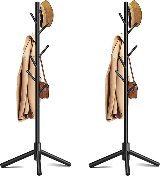 Wooden Coat Rack, Free Standing Coat Rack with 8 Hooks 3 Adjustable Heights for Clothes, Hats, Handbags, Coat Tree Easy Assembly for Entryway, Bedroom, Hallway, Office(2PCS)-DeskLoop Office