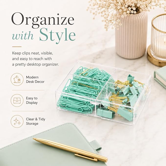 Green and Gold Paper Clips Binder Clips Set - Image 2