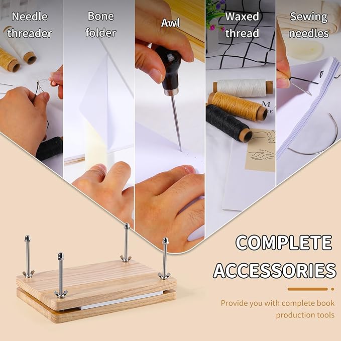 JUPEAN Book Binding Kits, Bookbinding Supplies, Bookbinding Kit for Beginners Bone Folder Tool with Paper Awl Waxed Thread Book Press for DIY 7.9”x11.6”-DeskLoop Office
