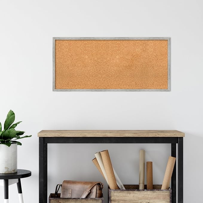 Amanti Art Natural Cork Board for Wall, 17x37 Vision Board with White Frame, Medium Corkboard Office Decor for Home Organization, Cottage Corkboard Pinboard to Display Items for Home Organization in-DeskLoop Office