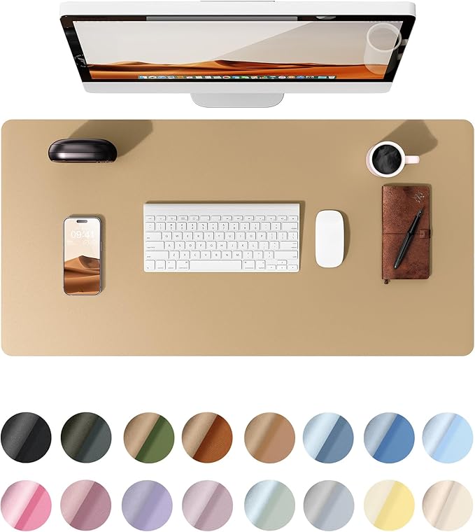 YSAGi Leather Desk Protector, Office Mat, Large Mouse Pad, Non-Slip PU Leather Blotter, Laptop Desk, Waterproof Writing Pad for Office and Home (Latte, 23.6" x 13.8")-DeskLoop Office