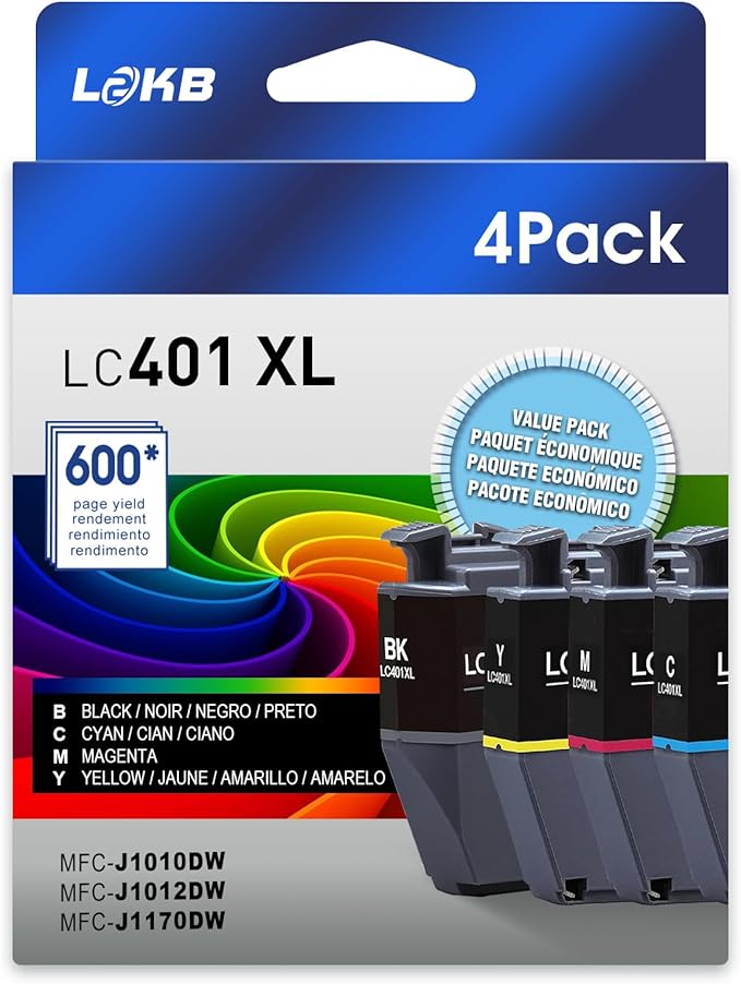LC401XL Compatible Ink Cartridges Replacement for Brother LC401 Ink Cartridges to Use with Brother MFC-J1010DW MFC-J1012DW MFC-J1170DW Printer（Black, Cyan, Magenta Yellow）-DeskLoop Office