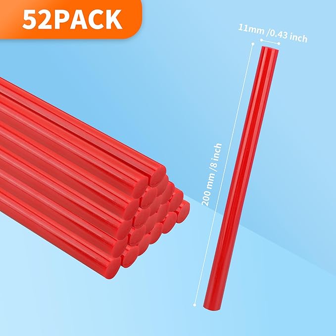 MATUFF Red hot Glue Sticks Full Size 0.43” Dia x 8” Long, 52 pcs Hot melt Adhesive Glue Sticks, All-Purpose Colored Glue Gun Sticks for Christmas Decoration Crafts Arts School Home Repair Bonding-DeskLoop Office